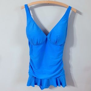 Profile by Gottex Ribbons Azure D-Cup Textured Wide Strap One Piece Swim